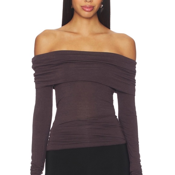 SKIMS Tops - Revolve SKIMS Off-Shoulder Sheer Modal Off Shoulder Long Sleeve Top
